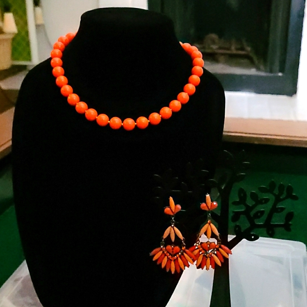 Orange set necklace and earrings